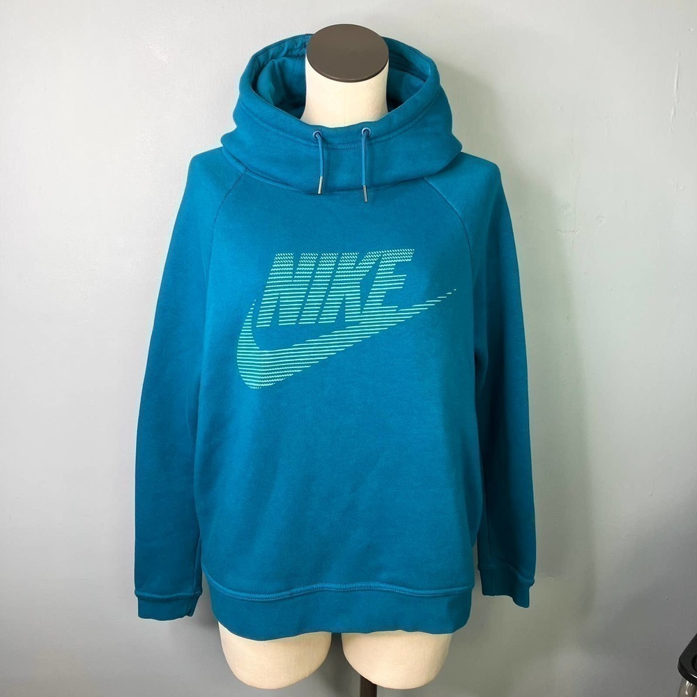 Nike Sportswear Green Abyss Rally Funnel Neck Spellout Swoosh Hoodie Women's M